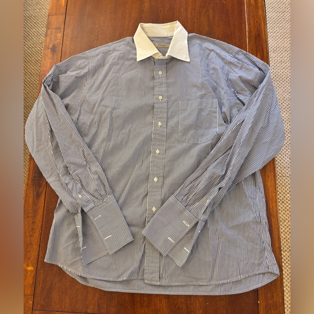 Burberry London men’s classic cotton striped button down. Size 17 long